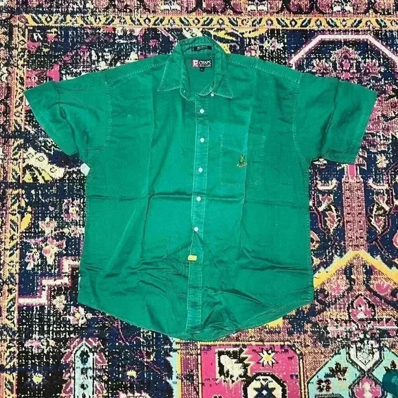 Chaps Ralph Lauren Green Short Sleeve Button Shirt Size Large Pocket - Picture 1 of 1